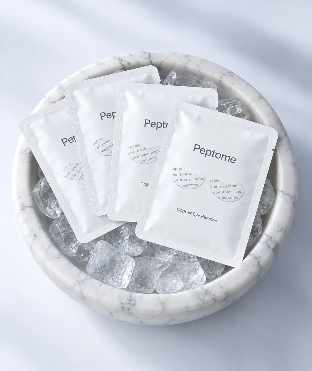 Peptome sachets in a marble bowl of ice